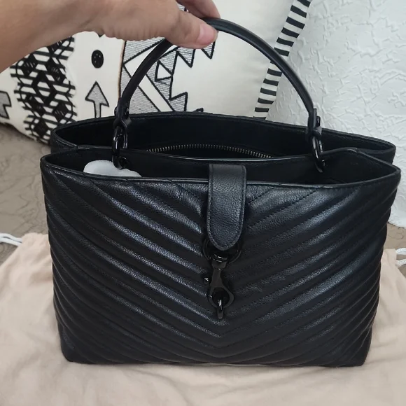 Rebecca Minkoff Black Edie Large Chevron Satchel - Picture 2 of 8